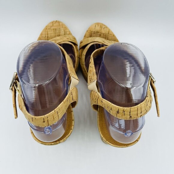 BP Womens Shoes Size 9 M Cork Strappy Wedge Ankle Strap High Heels Sandals - Picture 13 of 13